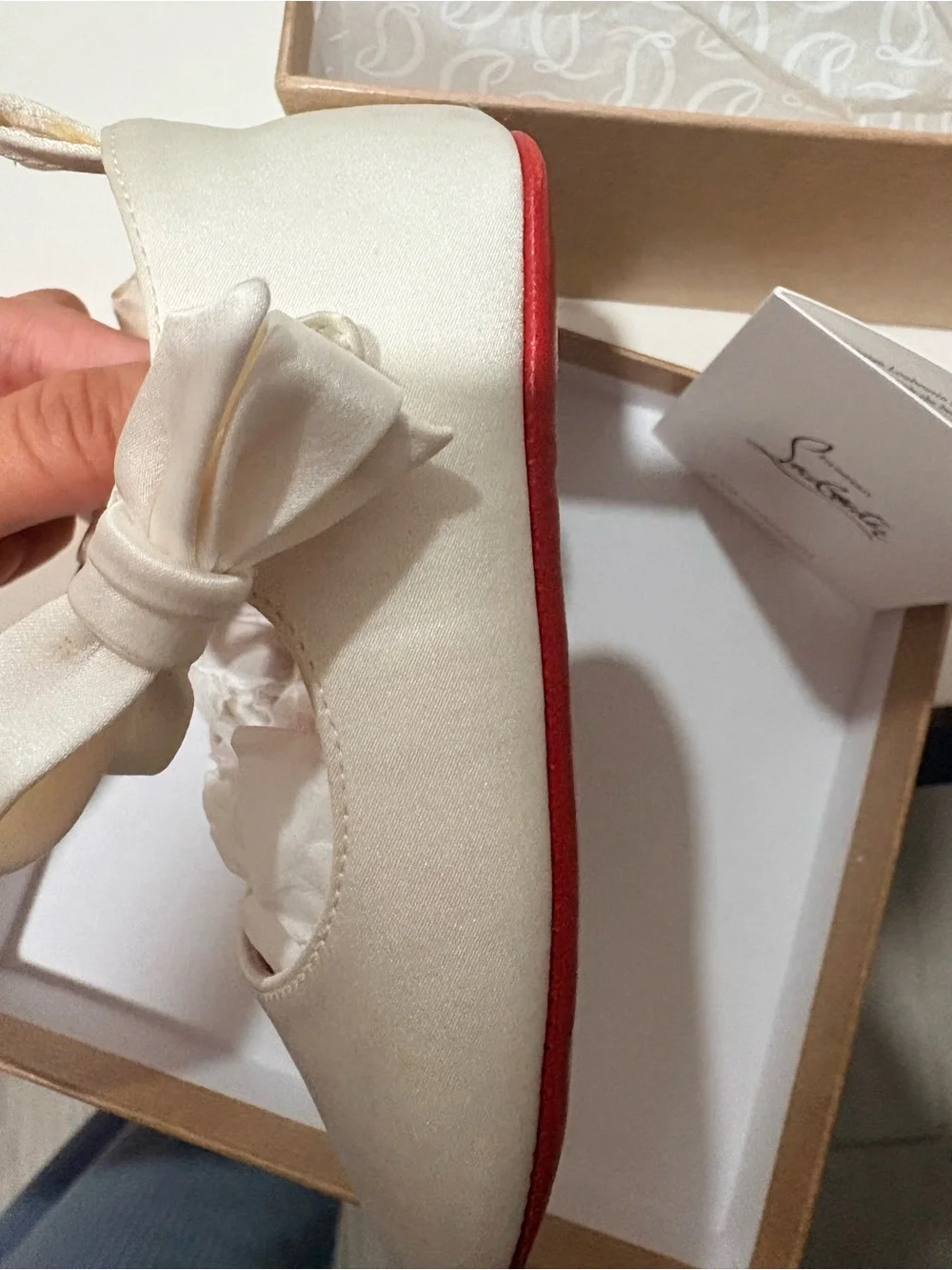Christian Louboutin Cream Satin Mary Jane Girls' Shoes with Pink Insole and Bow